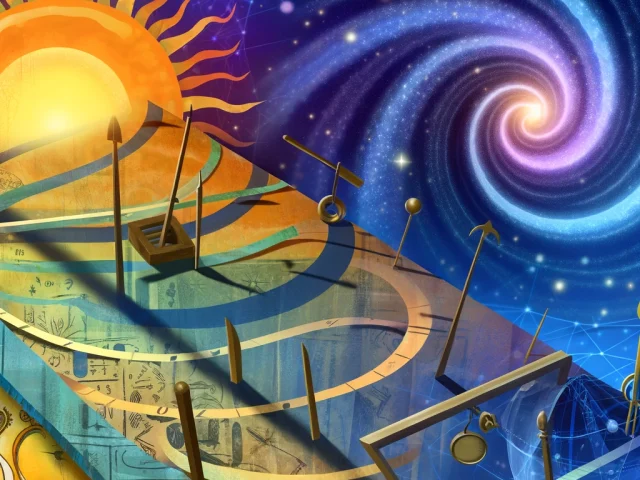 DALL·E 2024-04-11 07.01.26 - Create a visually compelling illustration that captures the essence of the journey from the earliest observations of time through natural cycles, like