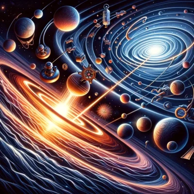 DALL·E 2024-04-11 07.02.16 - Illustrate the concept of gravity not being a force, but rather a manifestation of the curvature of space-time, as explained by Einstein's theory of r