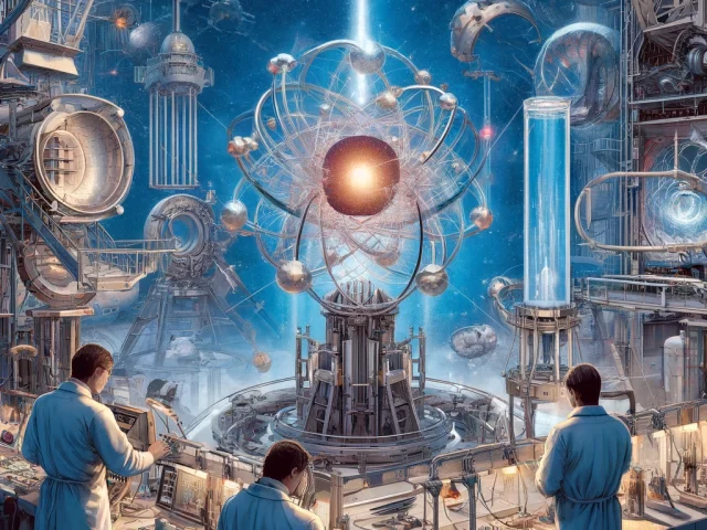 DALL·E 2024-04-11 07.06.50 - Create an image that focuses more on the scientific exploration of antimatter's gravitational behavior, rather than a futuristic society. The illustra