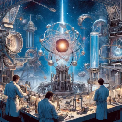 DALL·E 2024-04-11 07.06.50 - Create an image that focuses more on the scientific exploration of antimatter's gravitational behavior, rather than a futuristic society. The illustra